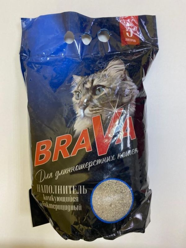 Брава комкующийся минеральный наполнитель для длинношерстных кошек 5 л.