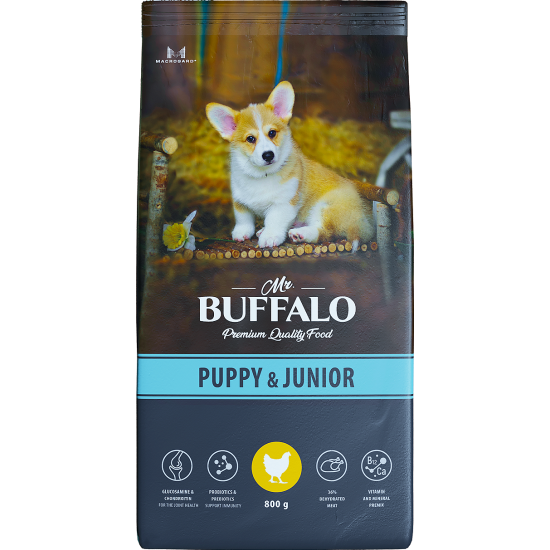 Mr. Buffalo Puppy junior корм с курицей для щенков и юниоров средних и крупных пород, 800 гр.