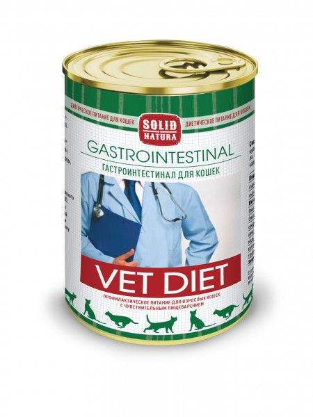 Solid Natura: Vet Gastrointestinal, диета для кошек, влажная, с индейкой и курицей, 340 гр.