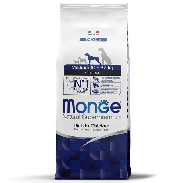 Monge: Dog Medium, корм для пожилых собак средних пород, 12 кг