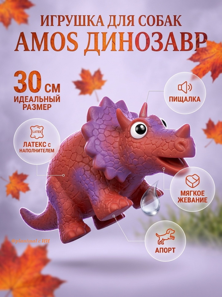 Flamingo: Игрушка для собак Amos Динозавр, 30 см, розовый, латекс с наполнителем, 520844