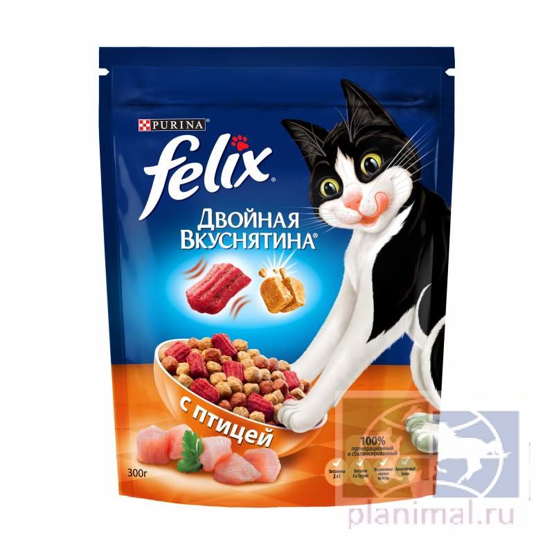 Felix: Сухой корм для кошек "Двойная вкуснятина", птица, 300 гр.
