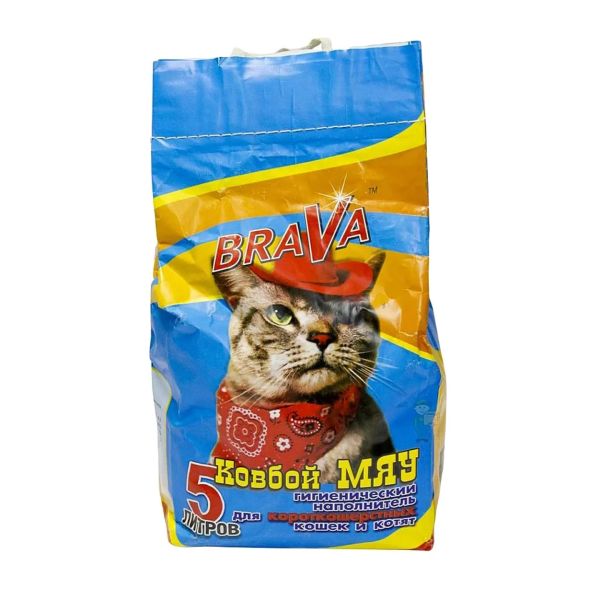 Брава 5 л для гладкошерстных кошек впитывающий наполнитель Ковбой Мяу