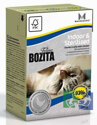 Bozita Funktion Indoor & Sterilised влажное питание для взрослых и пожилых кошек, ведущих домашний образ жизни, кастрированных котов и стерилизованных кошек, 190 гр.
