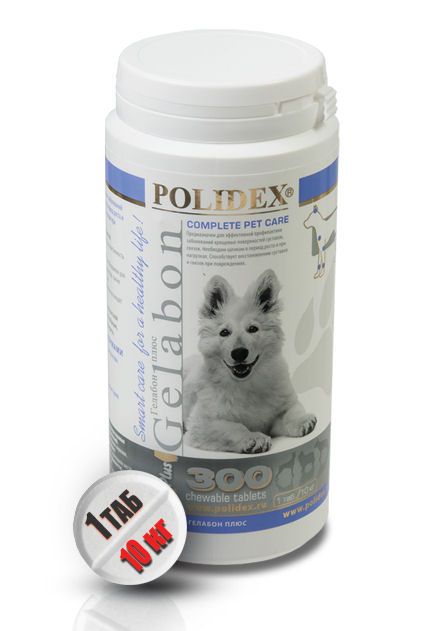 Polidex: Gelabon Plus витаминно-минеральный комплекс для собак для профилактики и лечения заболеваний суставов, костей, хрящевой и соединительной тканей, 300 табл.