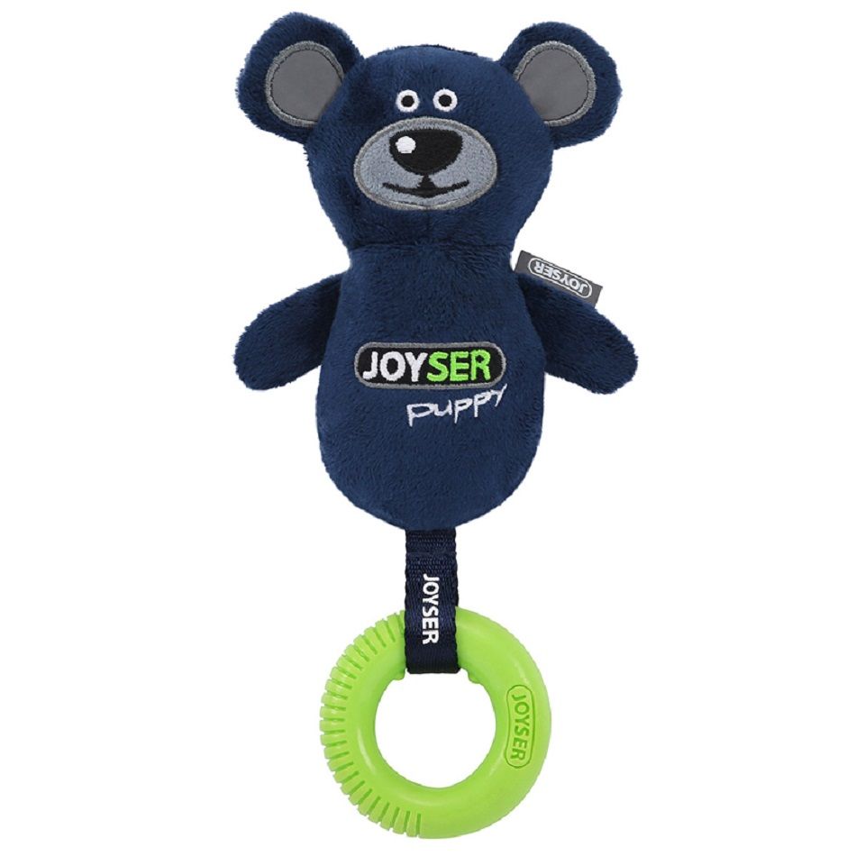 Игрушка для собак JOYSER Puppy Мишка с резиновым кольцом и пищалкой S/M синий, 21 см, арт. 7034J