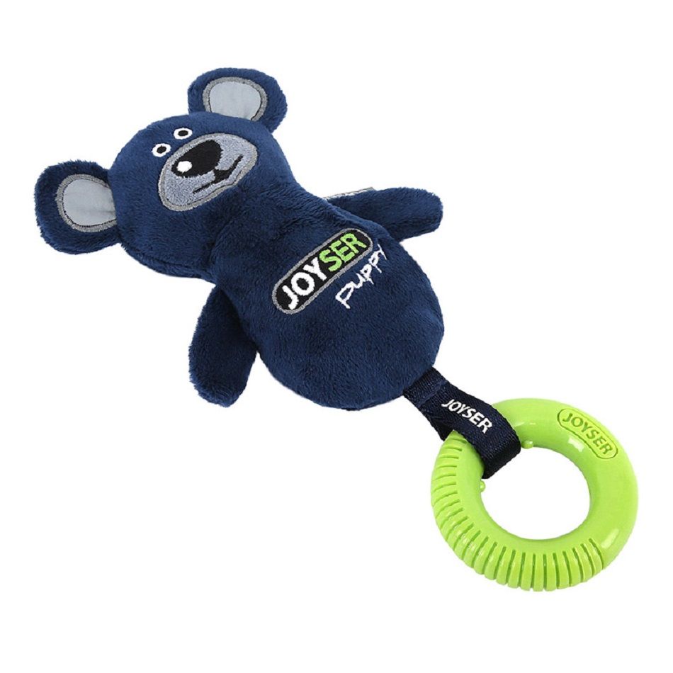 Игрушка для собак JOYSER Puppy Мишка с резиновым кольцом и пищалкой S/M синий, 21 см, арт. 7034J