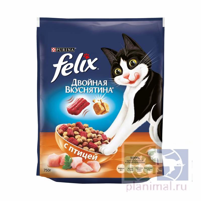 Felix: Сухой корм для кошек "Двойная вкуснятина", птица, 750 гр.