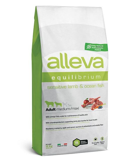 Корм для взрослых собак средних крупных пород Аллева Эквилибриум Сенситив с ягненком и рыбой 12 кг