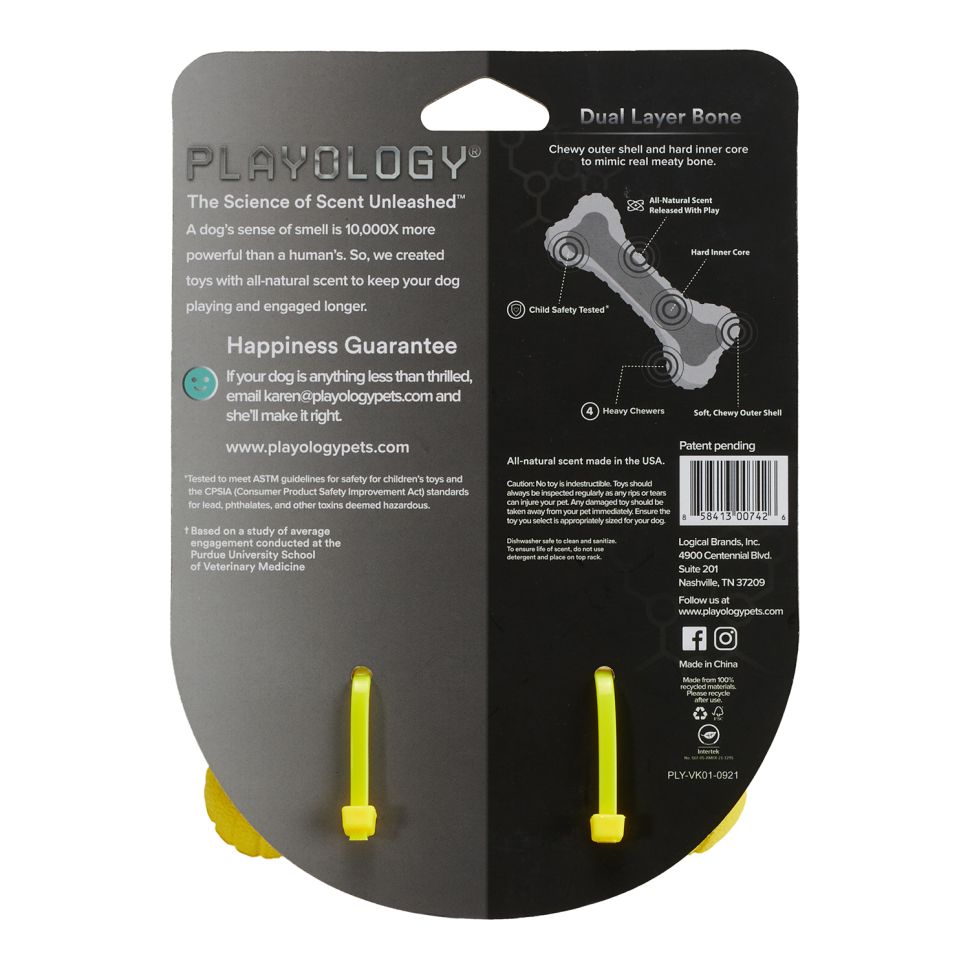 Playology двухслойная жевательная косточка DUAL LAYER BONE для средних пород, с ароматом курицы, цвет желтый