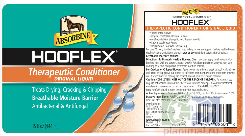 ABSORBINE: Hooflex Therapeutic Conditioner Liquid, лечебный кондиционер для копыт, 444 мл