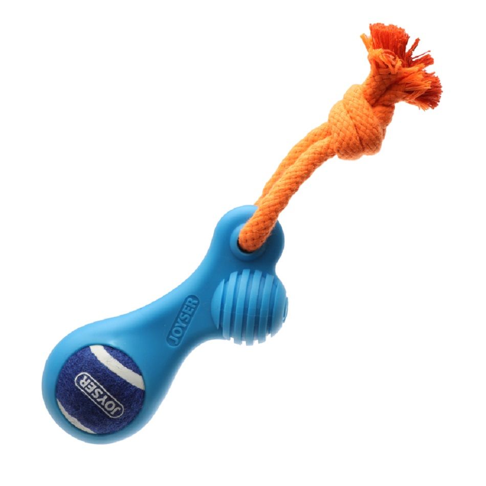 Игрушка для собак JOYSER Puppy Резиновая косточка с теннисным мячом S голубая, 13 см, арт. 7108J