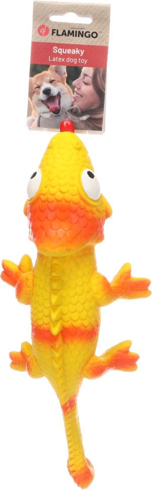 Flamingo: Игрушка для собак Хамелеон Лиззи, 12 x 32 x 8 см, латекс, жёлтый, пищалка, 523941