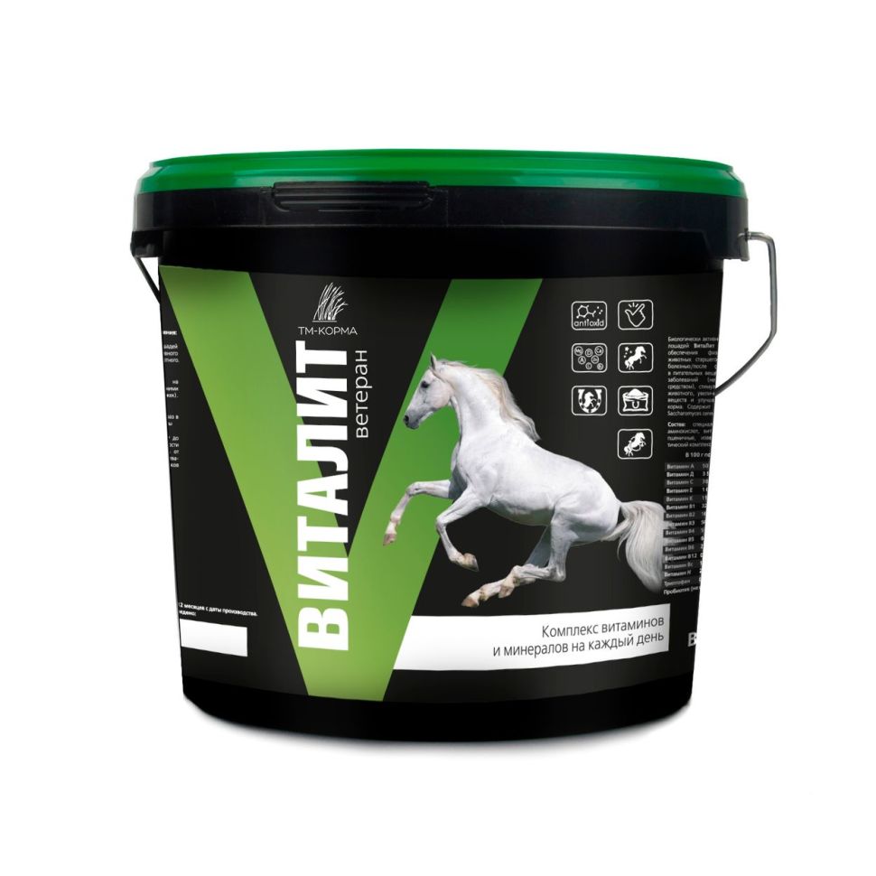 Дикий медведь: ВитаЛит Ветеран витаминно-минеральный комплекс с пробиотиком для пожилых лошадей, 9 кг