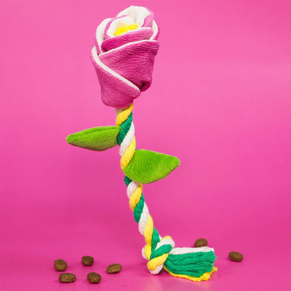 Mr.Kranch: Игрушка для собак мелких и средних пород, Роза с канатом, розовая, 29х5х5 см