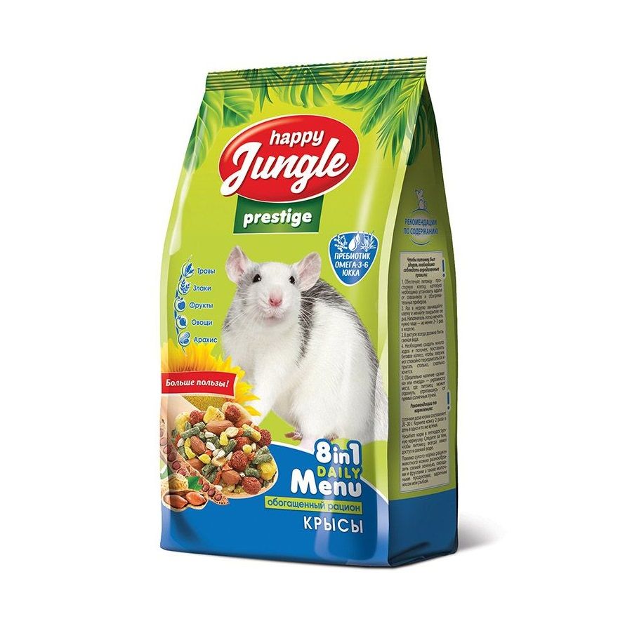 Happy Jungle: Prestige 8 в 1, корм для декоративных крыс, обогащенный рацион, 500 гр
