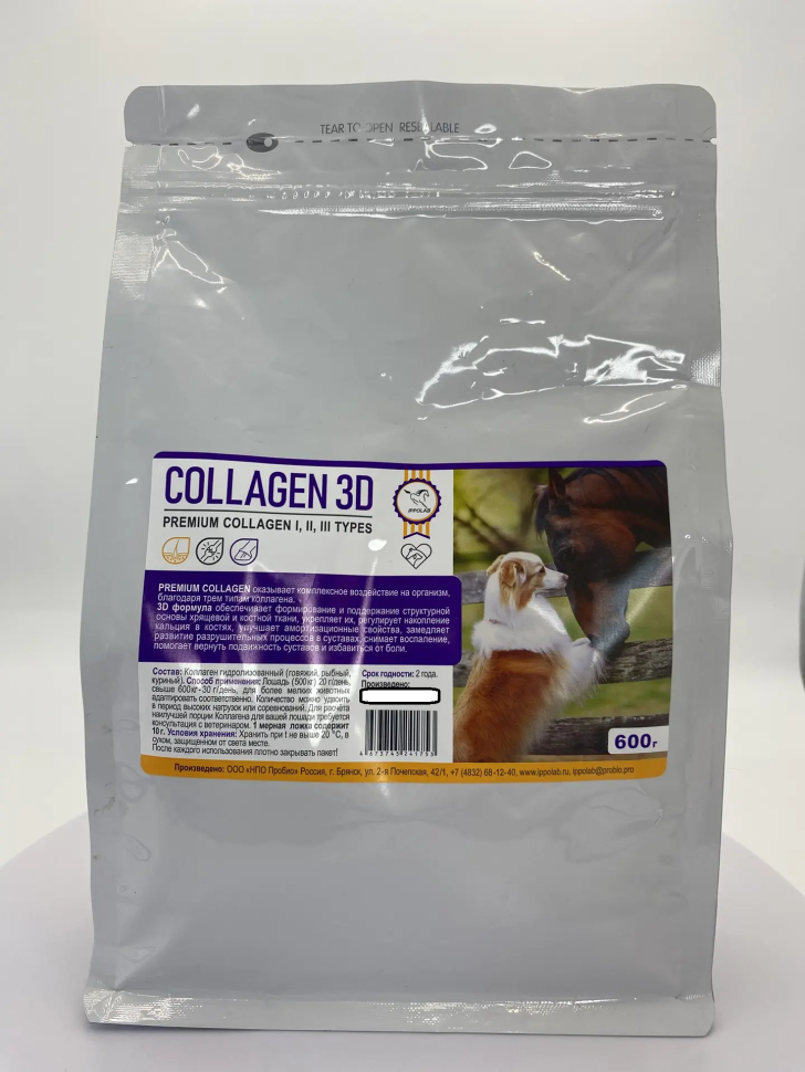 Пробио: Collagen / Коллаген 3D, premium collagen I, II, III types для лошадей, эко-пак 600 гр.