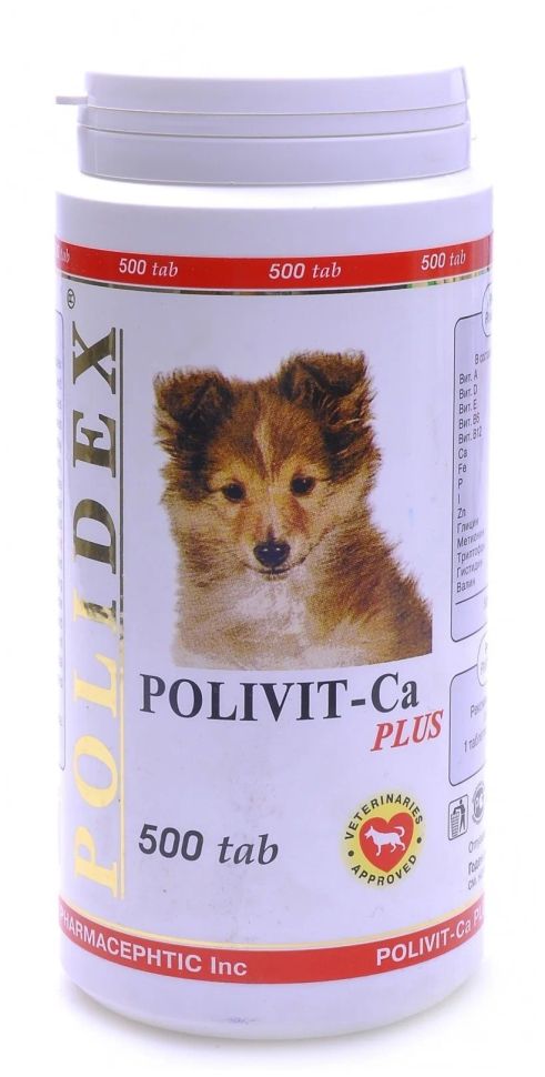 Polidex: Поливит-Кальций плюс, для собак, 500 табл. 