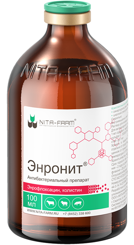 Nita farm: Энронит, инъекционный раствор, энрофлоксацин, 100 мл