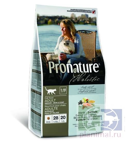 Pronature Holistic  Корм для кошек,  для кожи и шерсти, лосось с рисом, 2,72 кг