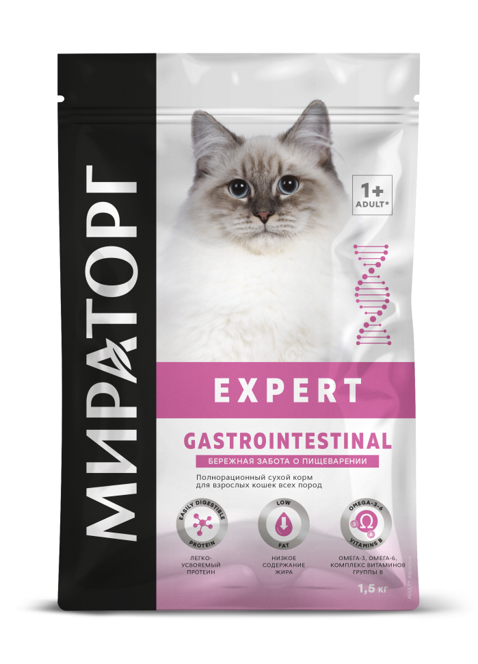 Мираторг Expert Gastrointestinal корм для кошек, «Бережная забота о пищеварении, кура 1,5 кг