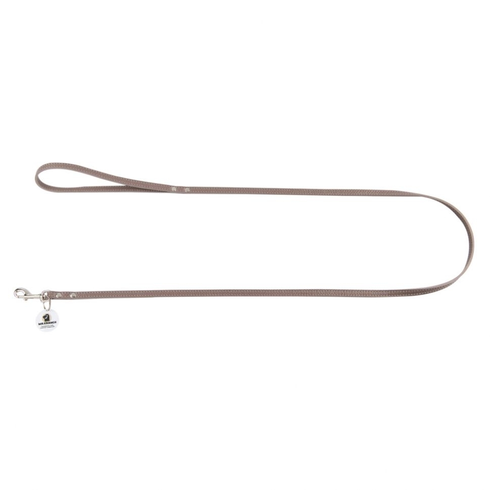 Mr.Kranch: Поводок для собак, из натуральной кожи, с QR-адресником, бежевый, 130 см, 10 мм