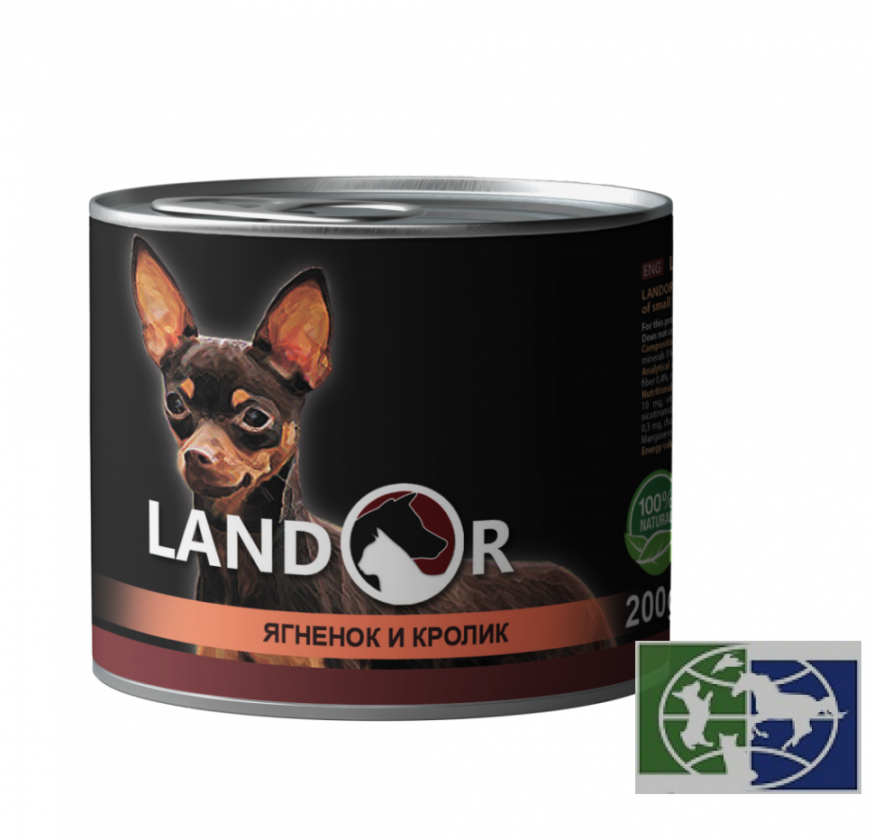 Консервы Landor Dog  ягненок с кроликом для мелких собак, 0,2 кг