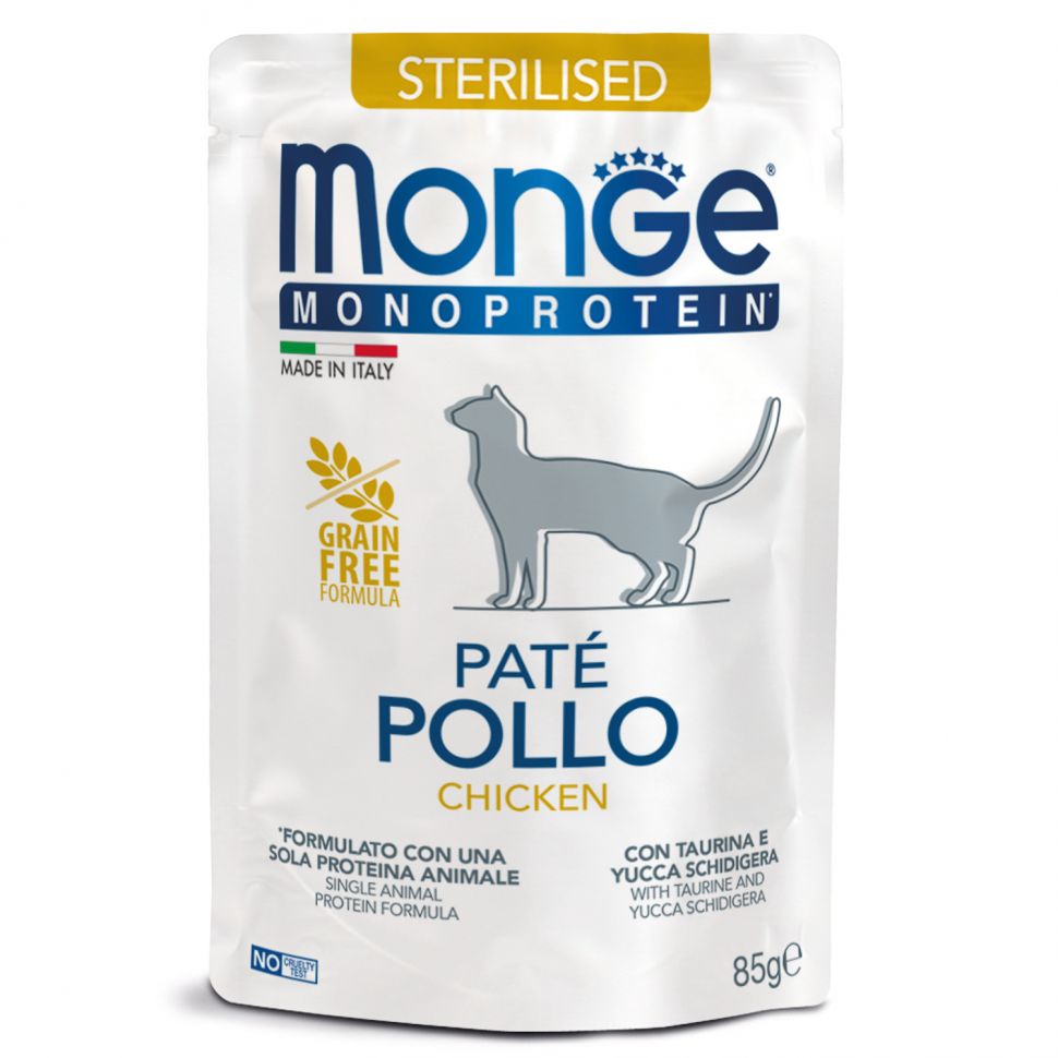 Monge: Cat Monoprotein Pouch, пауч для стерилизованных кошек, курица, 85г