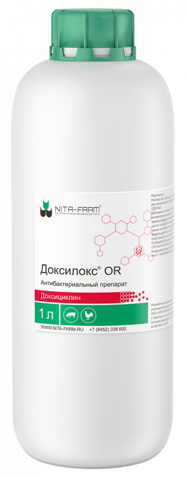 Nita farm: Доксилокс ОР, антибактериальное средство для лечения инфекционных заболеваний свиней и птиц, перорально, 1 л