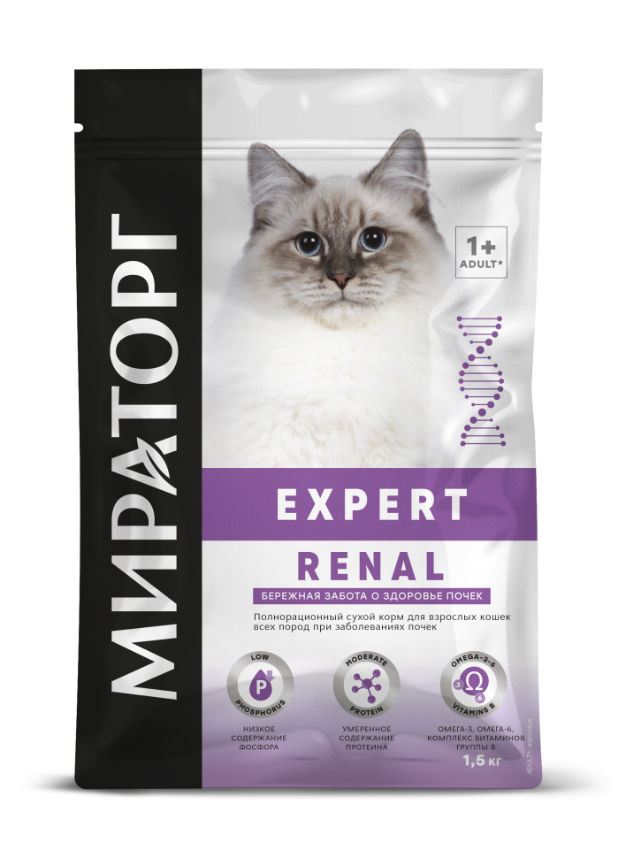 Мираторг Expert Renal корм для взрослых кошек, при заболеваниях почек, курица 1,5 кг