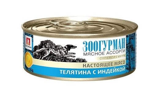 Зоогурман мясное ассорти консервы для собак Телятина с индейкой, ж/б 100 гр.