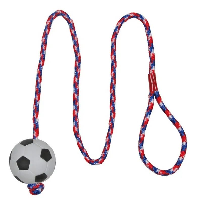 Trixie: Игрушка для собак, Футбольный мяч на верёвке, резина, с ручкой, 100 см, мяч 6 см