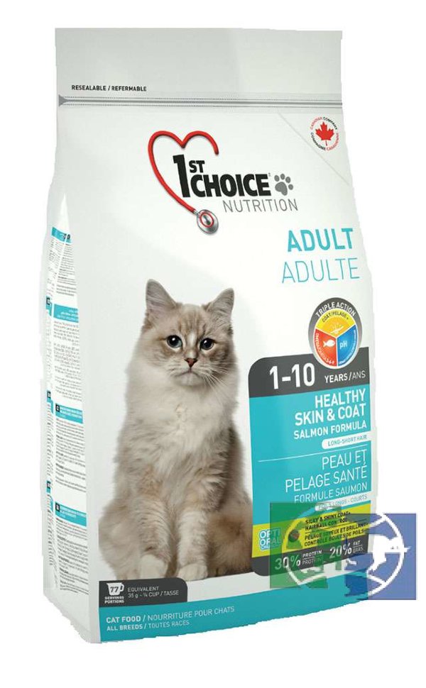 1st Choice «Здоровая кожа и Шерсть» сухой корм для взрослых кошек (с лососем), 5,44 кг