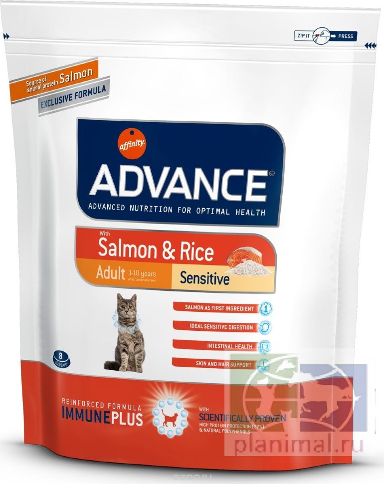 Advance корм для кошек с чувствительным пищеварением: лосось и рис Adult Salmon Sensitive, 0,4 кг