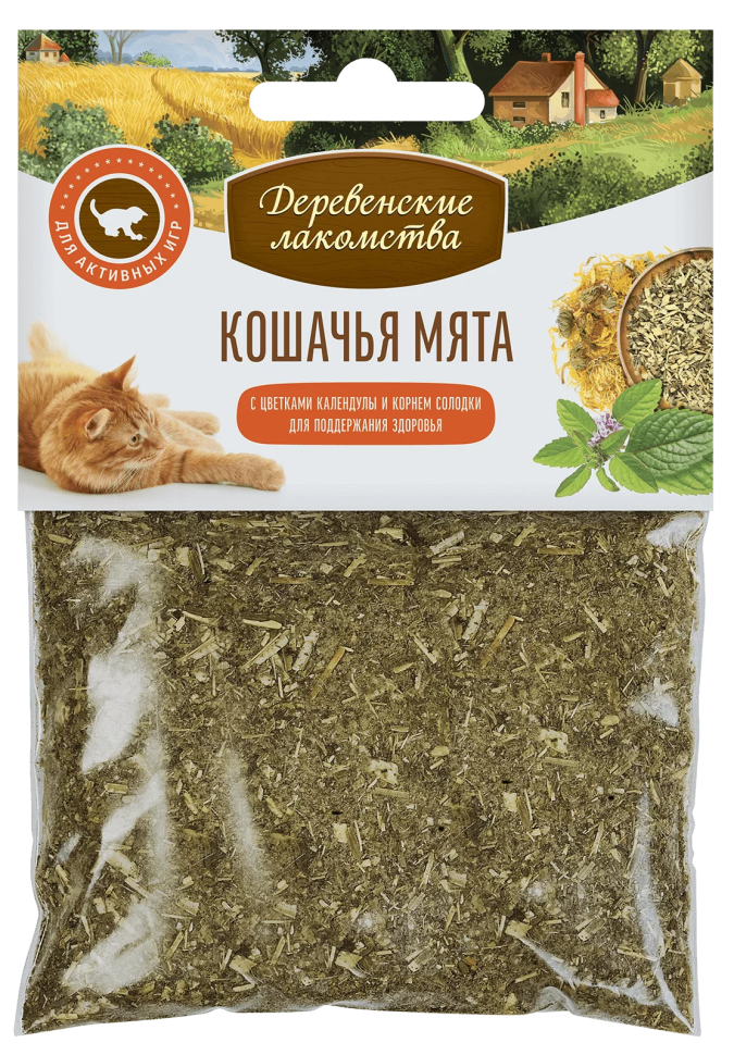 Деревенские Лакомства:  Кошачья мята Календула и корень солодки для кошек, 15 гр.