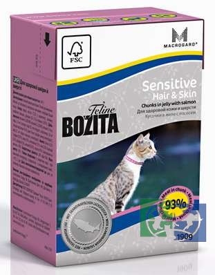 Bozita Funktion Sensitive Hair&Skin кусочки в желе с лососем для здоровья кожи и шерсти, 190 гр.