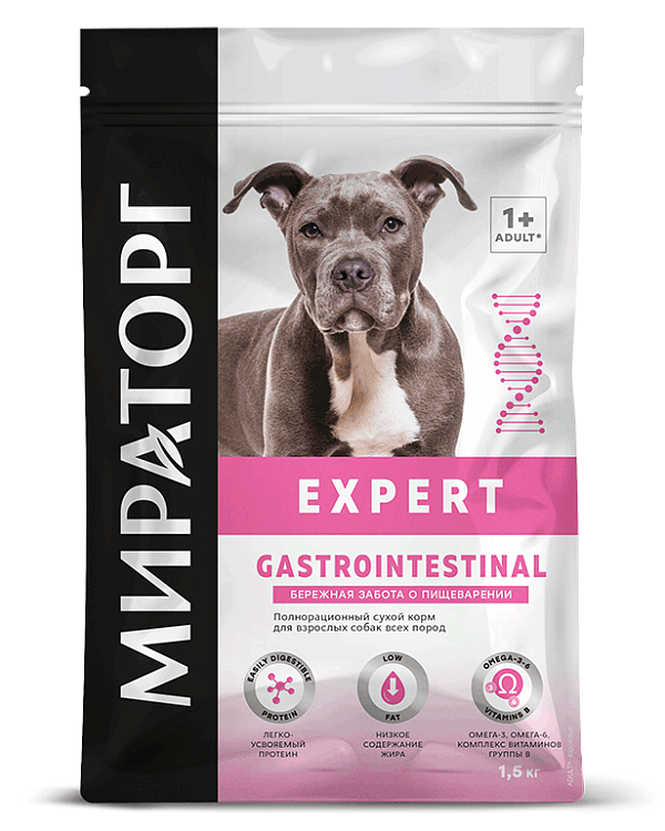 Мираторг Expert Gastrointestinal корм для собак, «Бережная забота о пищеварении», ягненок, 1,5 кг