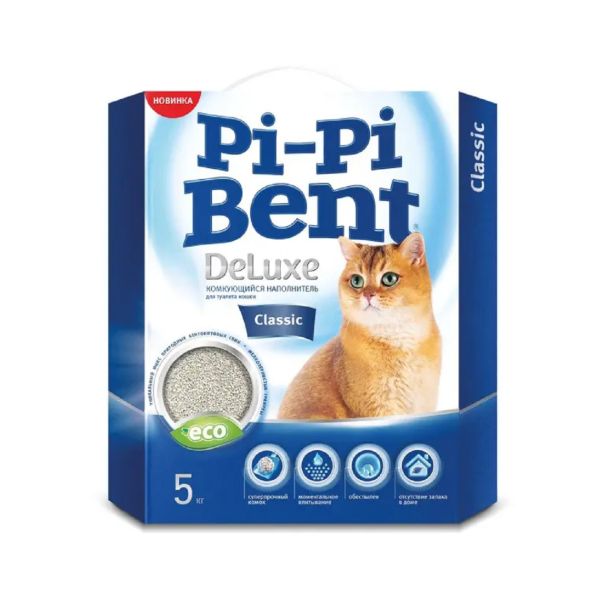 Pi-Pi Bent DeLuxe Classic комкующийся бентонитовый наполнитель для кошек, 5 кг