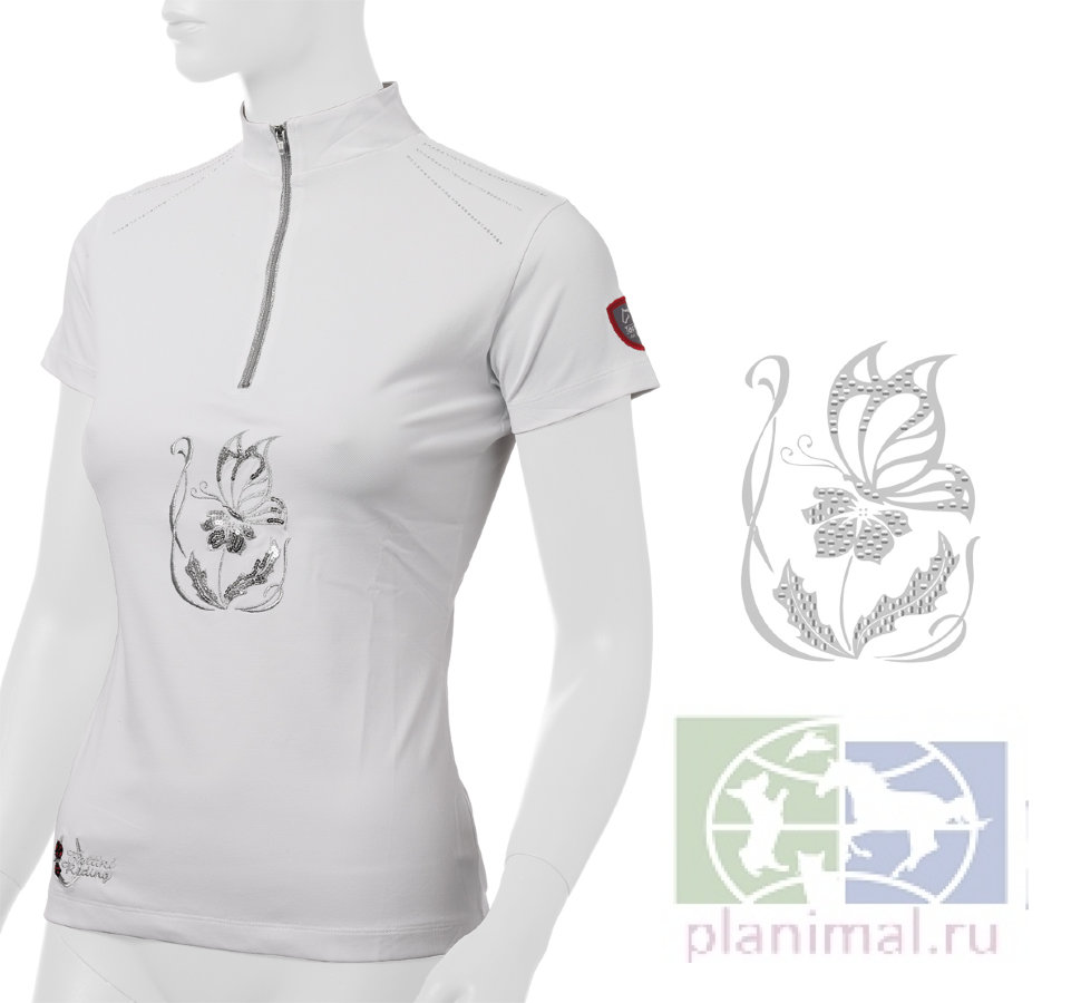 Tattini: Футболка поло женская, вышивка бабочки на цветке, белый, р-р S, 0311399