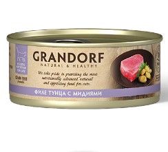 Консервы для кошек GRANDORF Филе тунца с мидиями в собственном соку, 70 гр.
