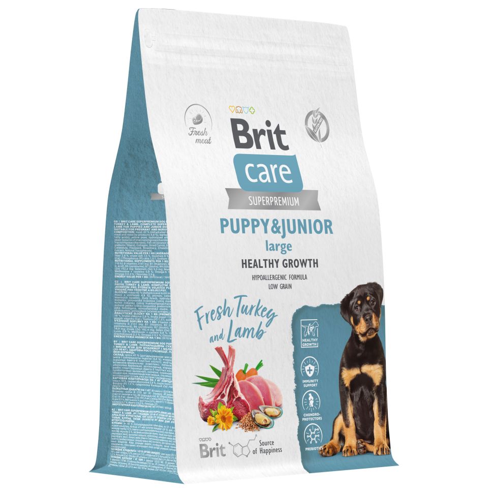 Brit: Care Dog Puppy&Junior L Healthy Growth, Сухой корм с индейкой и ягненком, для щенков крупных пород, 3 кг
