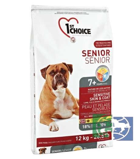 1st Choice Senior сухой корм для здоровья кожи и шерсти пожилых собак от  8 лет(с ягненком, рыбой и рисом), 12 кг