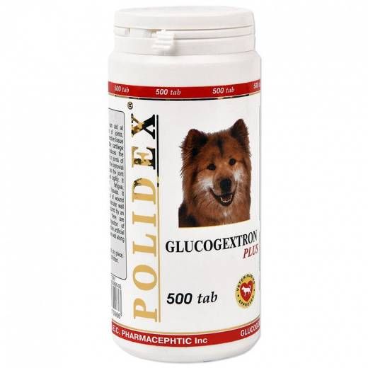 Polidex: Glucogextron Plus витаминный комплекс для соединительной и хрящевой ткани суставов, для собак, 500 таб.