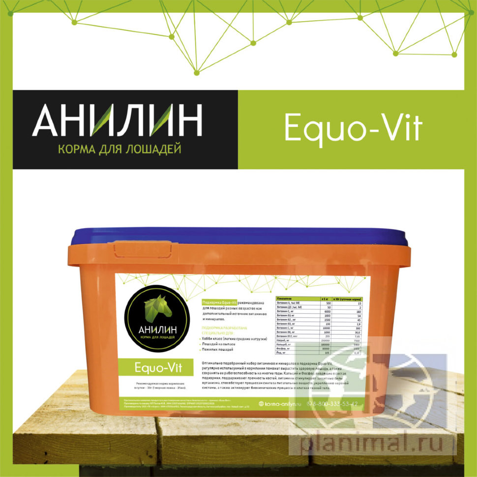 Анилин: Подкормка Equo-Vit витамины и минералы для лошадей, 3 кг