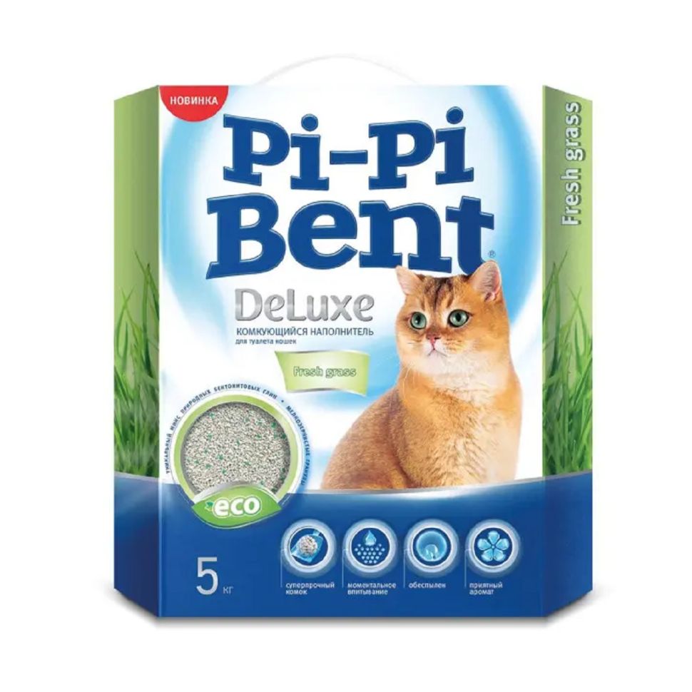 Pi-Pi Bent Fresh grass комкующийся бентонитовый наполнитель для кошек ароматом свежей травы, 5 кг