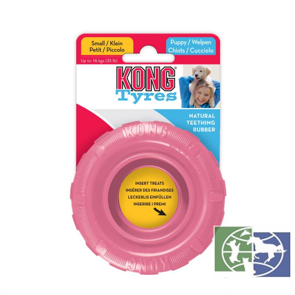 KONG Puppy игрушка для щенков "Шина" малая диаметр 9 см цвета в ассортименте: розовый, голубой