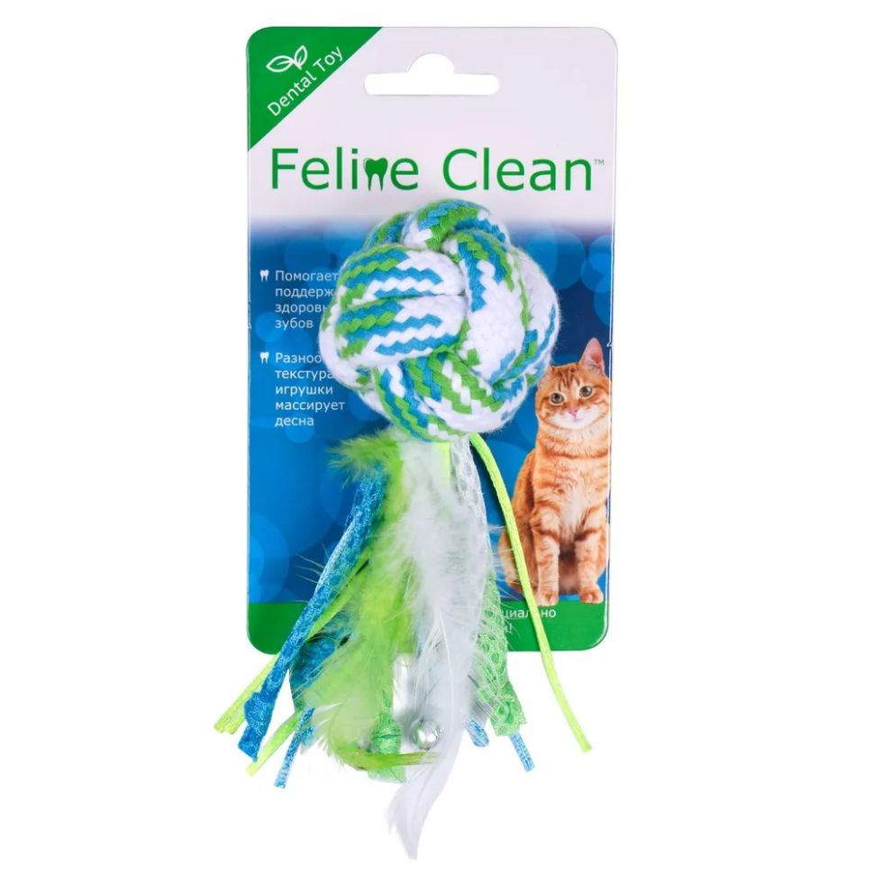 Feline Clean игрушка для кошек Dental Мячик из каната, ленты и перья 