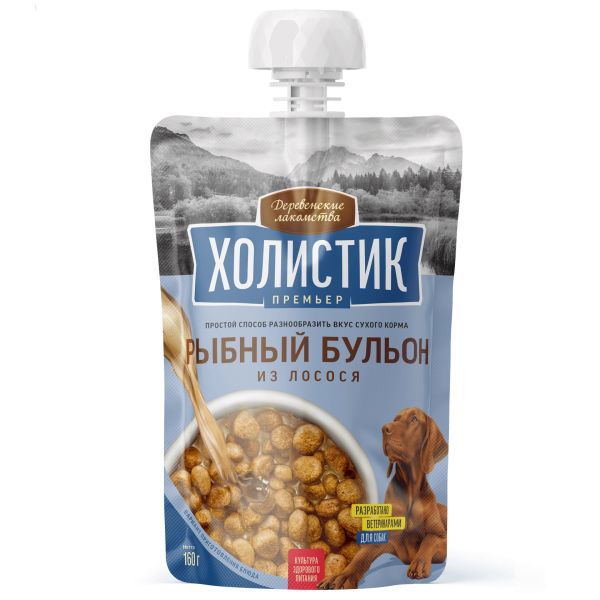Деревенские лакомства: Холистик Премьер Рыбный бульон из лосося для собак, 160 гр.