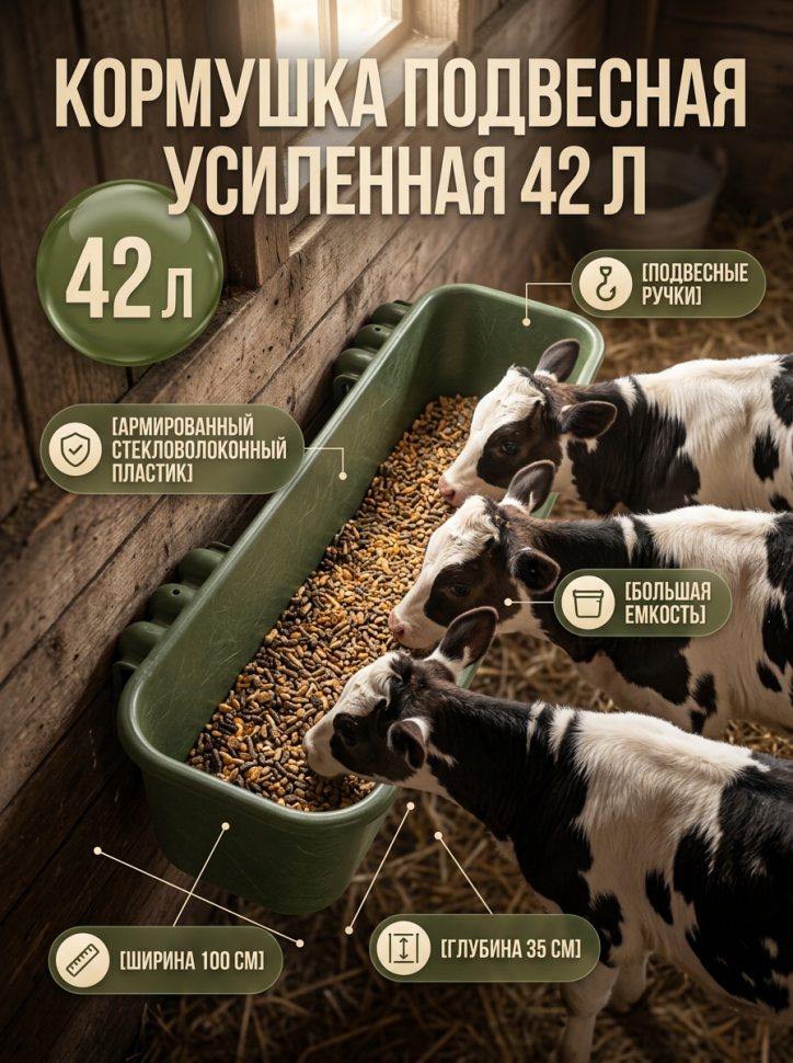 Кормушка подвесная длинная усиленная, армированный стекловолоконный пластик,  42 - 44 л., ширина 100 см, глубина 35 см, Китай