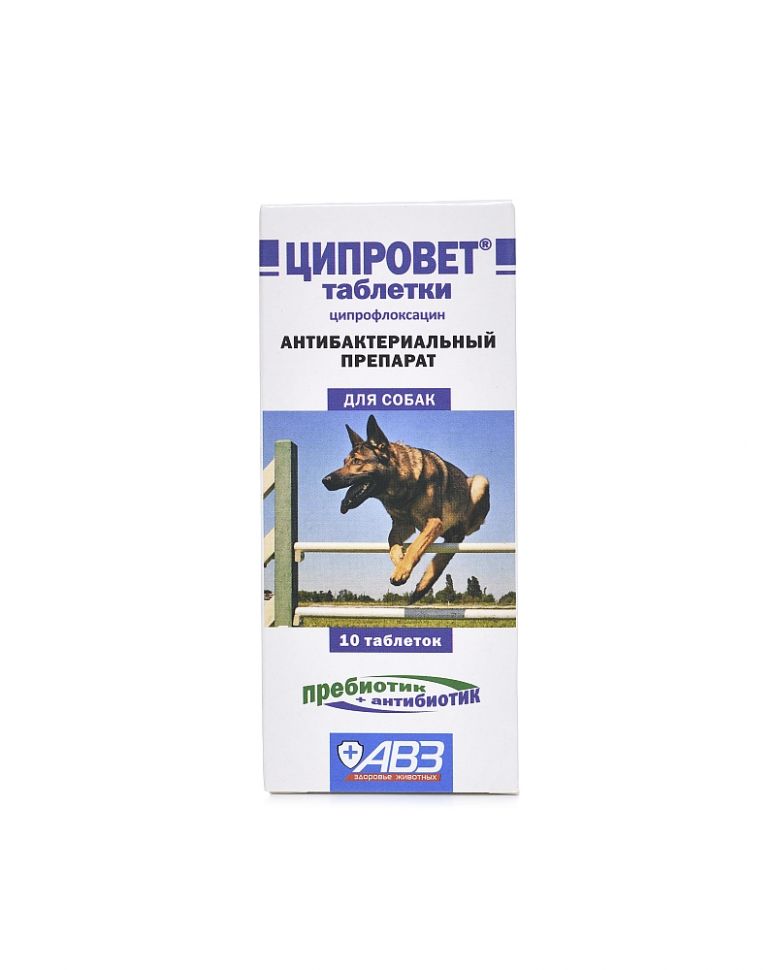 АВЗ: Ципровет, антибактериальный препарат, для крупных и средних собак, 10 таблеток